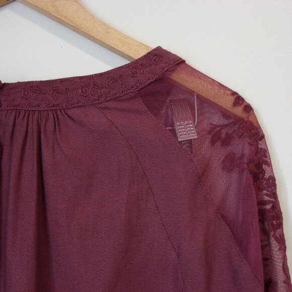 Torrid Boho Embroidered Blouse Long Sleeve Sheer Wine Burgundy Size 0 12 Large - Picture 11 of 13